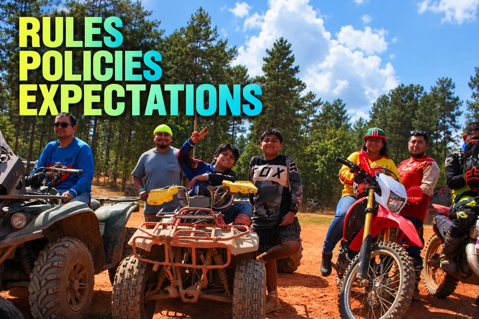 Riders with ATVs and dirt bikes at Las Americas, Iron Mountain Park